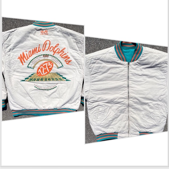 Miami Dolphins NFL Vtg Throwback Collection Mirage Bomber Jacket (L fits M) - Picture 8 of 11